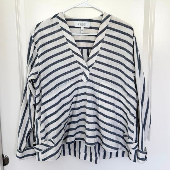 Derek Lam 10 Crosby Linen Cotton Nautical Boxy Striped Top Blue Cream 4 - Picture 1 of 6